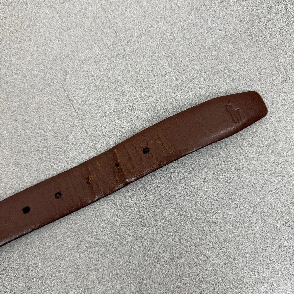 Polo Ralph Lauren Belt Mens 34 Brown Leather Silver Tone Buckle Dress Casual